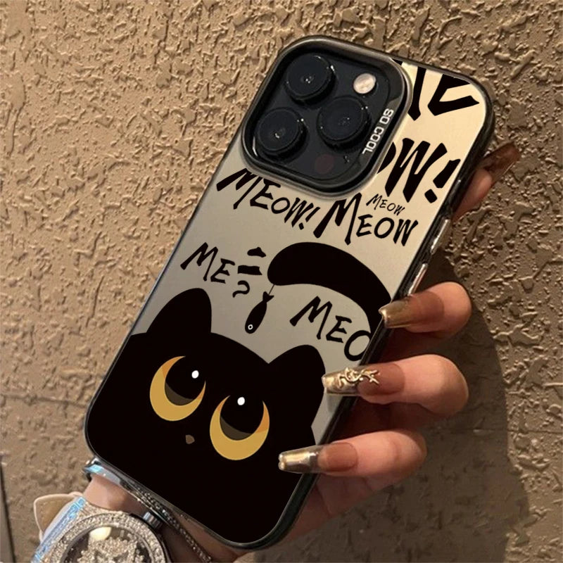 Black Cat Eating Fish Silver Case for Redmi Note 14 13 12 11 Pro