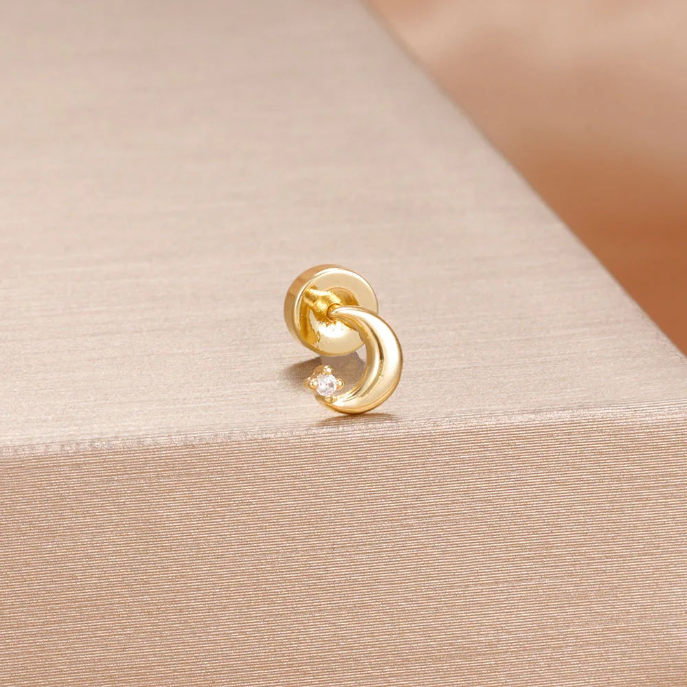 1PC Stainless Steel Star Moon Cartilage Piercing 18K Gold Plated