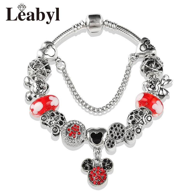 Pink Crystal Bead Charm Bracelet Colourful Enamel Handmade DIY Jewellery