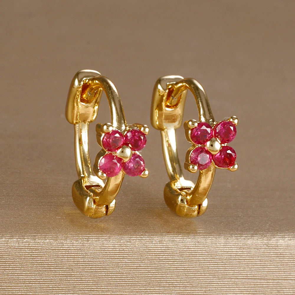 18K Gold Plated Green Zirconia Huggies Hoop Earrings Square Pendant
