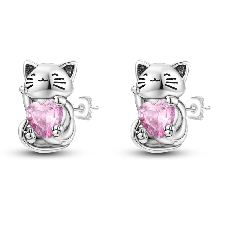 925 Sterling Silver Cats Dogs Animals Hoop Ear Studs Anniversary Gift