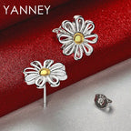 925 Sterling Silver Sunflower Stud Earrings Women Fashion Wedding Jewellery