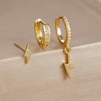 3PCS Gold Plated Lightning Flower Chain Drop Earrings Zircon Dangle