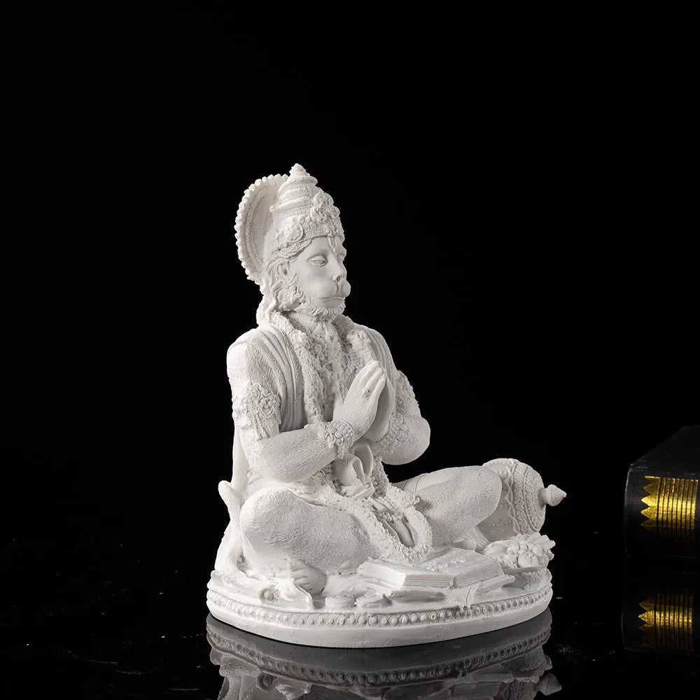 Sandstone White Hanuman Statue Hindu Monkey God Sculpture Yoga Meditation Decor