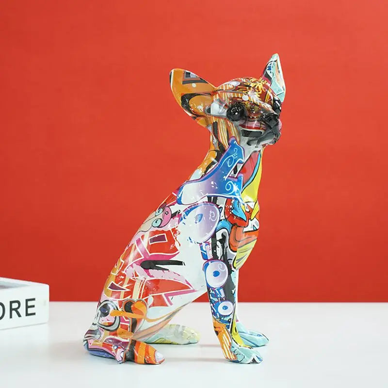 Resin Graffiti Chihuahua Dog Sculpture Animal Statue Pop Art Home Living Room Shelf