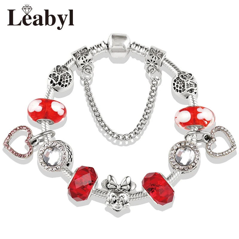 Pink Crystal Bead Charm Bracelet Colourful Enamel Handmade DIY Jewellery