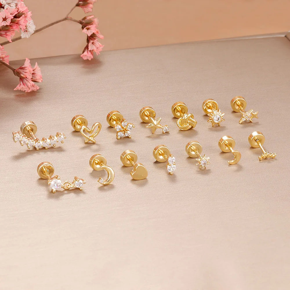 1PC Stainless Steel Star Moon Cartilage Piercing 18K Gold Plated