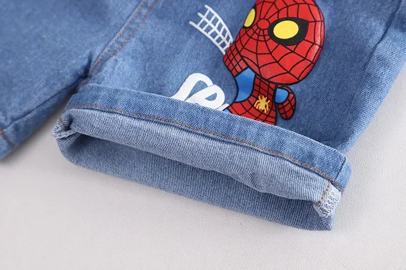 Summer Boys Spiderman Short Sleeve T-Shirt & Jeans Set Kids Fashion Clothing