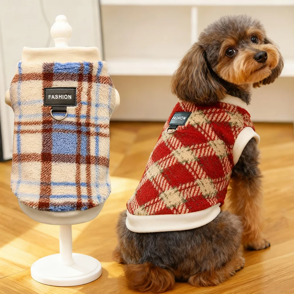Plaid Dog Cat Vest Warm Tartan Pet Sleeveless Jacket Holiday Costume