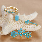 Vintage Blue Turquoise Water Drop Hoop Earring Set Geometric Steel