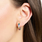 Rainbow Stone Hoop Earrings Creole 925 Sterling Silver Bohemia Gift