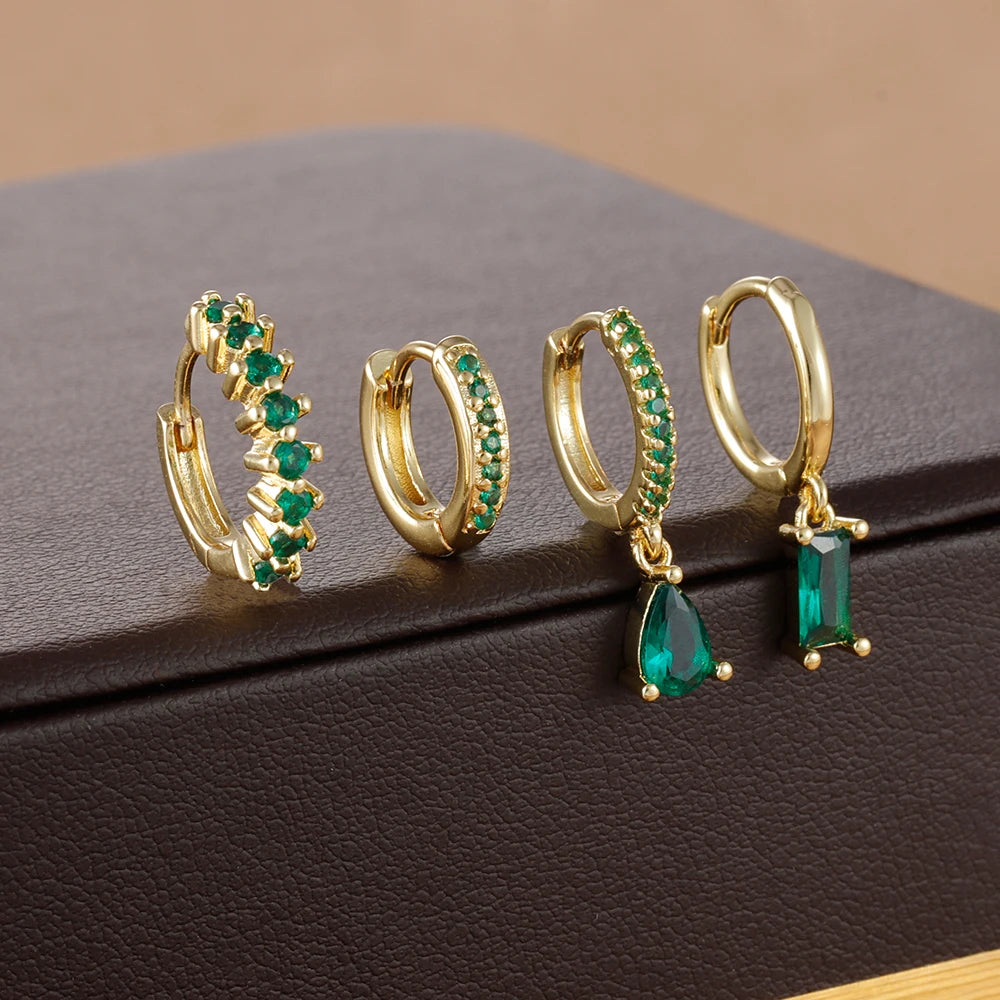 4pcs Korean Stainless Steel Zircon Water Drop Piercing Earrings Set