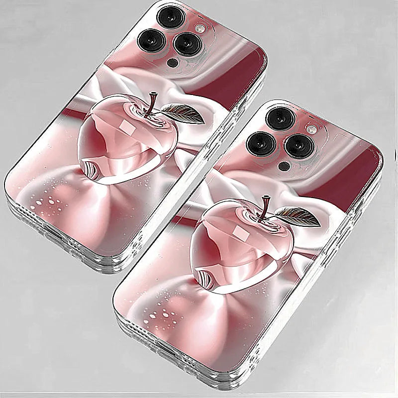 Crystal Cherry Print Case for iPhone 17 16 15 14 13 12 11 Pro Max Plus Air