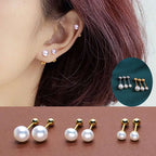 2PCS Stainless Steel Pearl Ear Studs Earrings Women Men 3-5mm