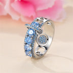 Luxury Female Lake Blue Yellow Black Pink Red Stone Round Dangle Rings For Women Silver Color Green Zircon Wedding Bands Jewelry