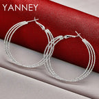 925 Sterling Silver 50mm Frosted 3 Circle Hoop Earrings Women Fashion Wedding