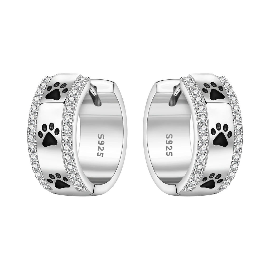 925 Sterling Silver Double Layer Pet Paw Print Drop Earrings Fashion Gift