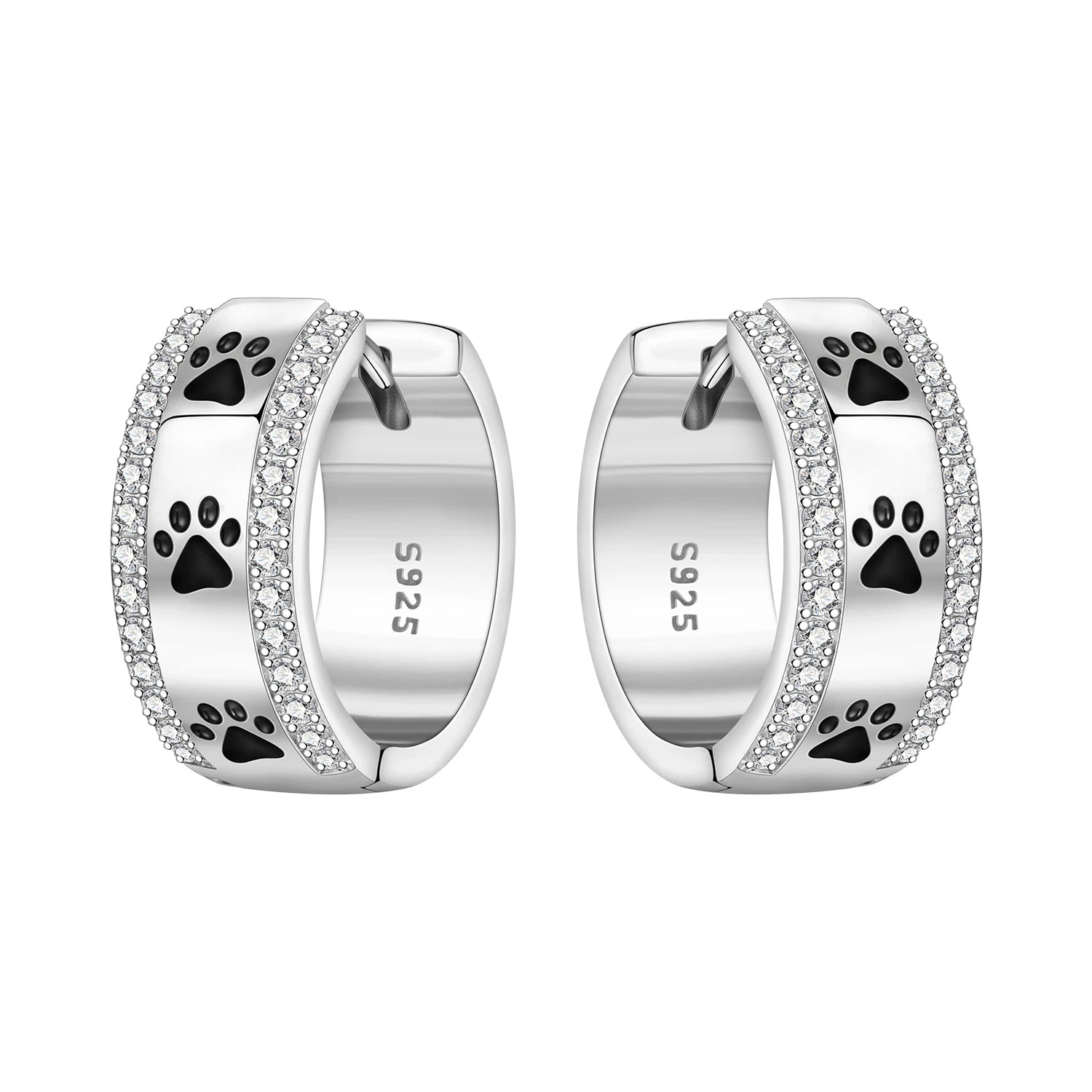 925 Sterling Silver Double Layer Pet Paw Print Drop Earrings Fashion Gift