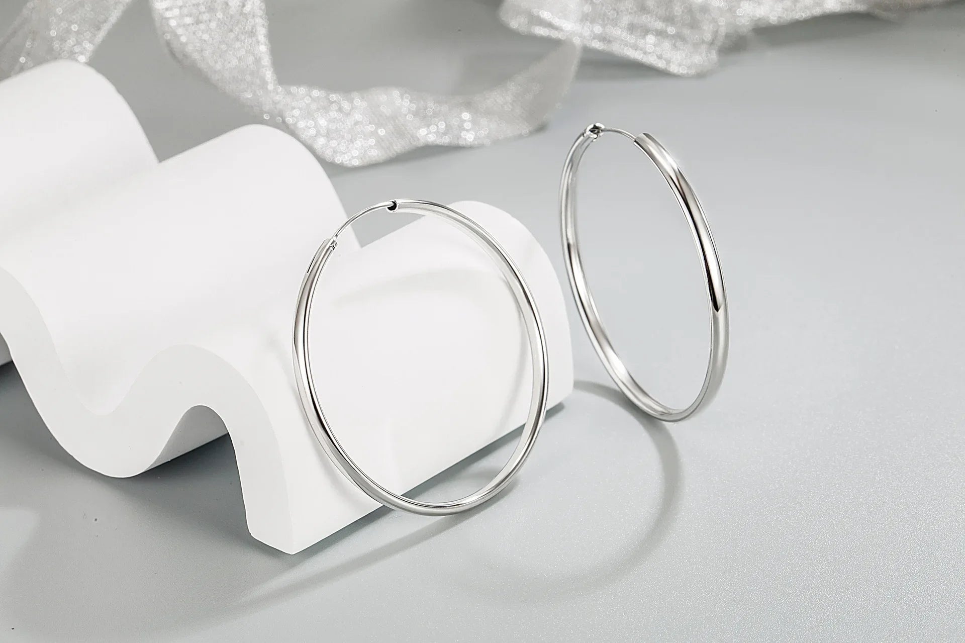 925 Sterling Silver 3mm Thick Hoop Earrings Women 3.5/5/6cm Luxury Jewellery
