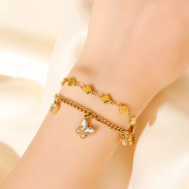 Gold Colour Stainless Steel Charm Bracelet Trendy Textured Jewellery