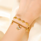 Gold Colour Stainless Steel Charm Bracelet Trendy Textured Jewellery