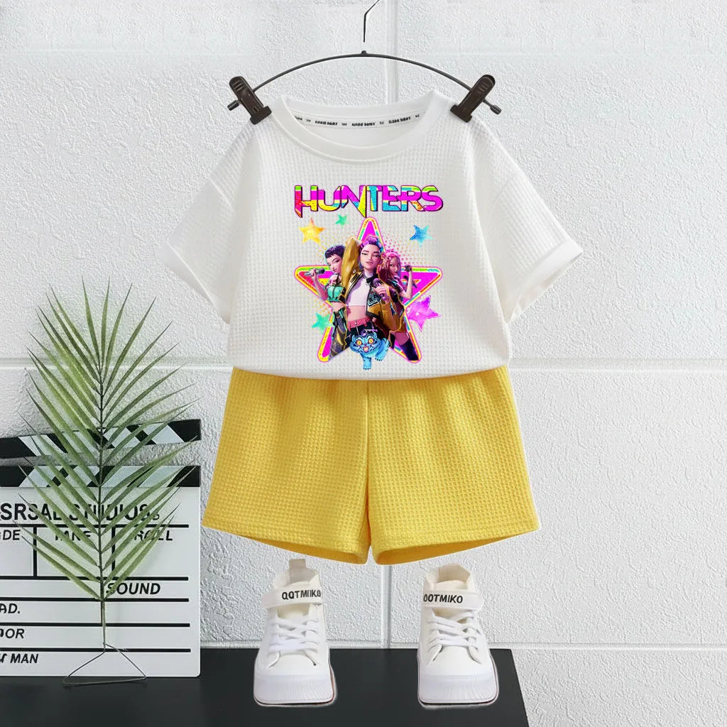 K-pop Girls Summer Casual Outfit Sleeveless Vest and Shorts 2-Piece Set