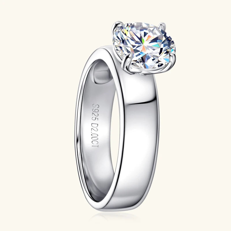 2 Carat Moissanite Solitaire Wedding Engagement Ring 100% 925 Silver Certified