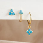 3PCS Fashion Stainless Steel Flower Small Hoop Earrings Set 18K Gold
