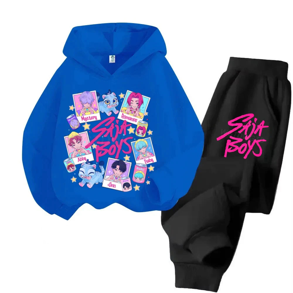 Kids Kpop Demon Hunters Hoodie Suit Long Sleeve Sweatshirt & Pants 2pc Set