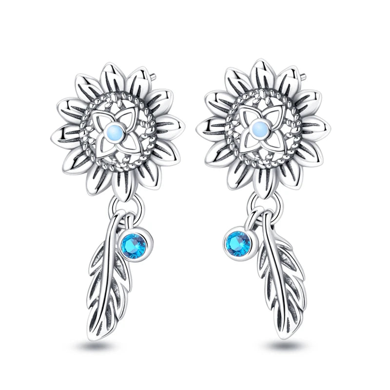 925 Sterling Silver Dreamcatcher Feather Ear Studs Hoop Earrings Jewellery Gift