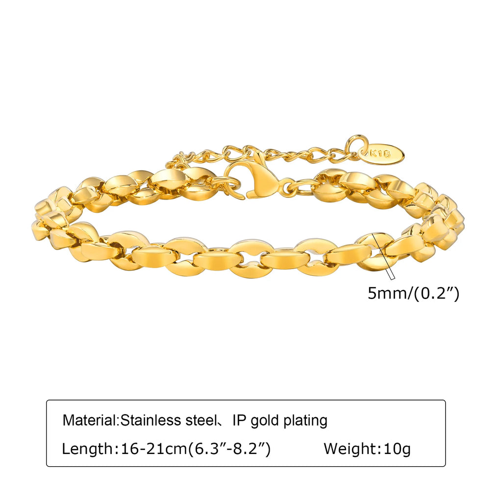 Women Stainless Steel Chain Bracelet,18K Gold Plated Twist Paperclip Adjustable Link Bracelet,Chunky Stackable Layered Jewelry
