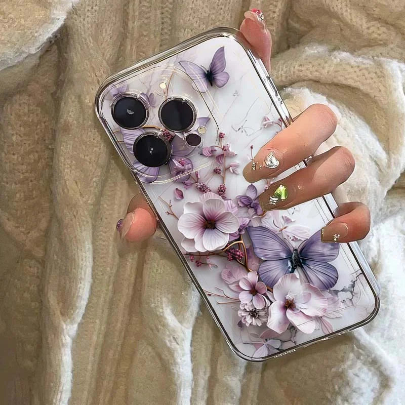 Butterfly Flower Pattern Case for iPhone 17 16 15 14 13 12 11 Pro Max XR Soft