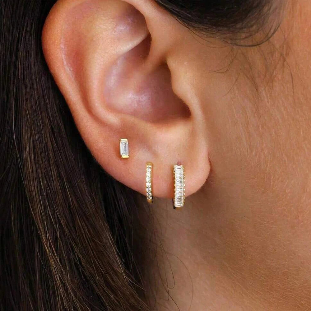3PCS Trendy Round Circle Hoop Earrings Square Stud Cartilage Piercing