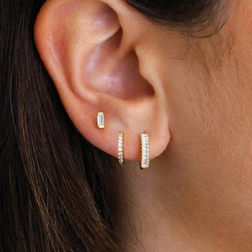 3PCS Trendy Round Circle Hoop Earrings Square Stud Cartilage Piercing