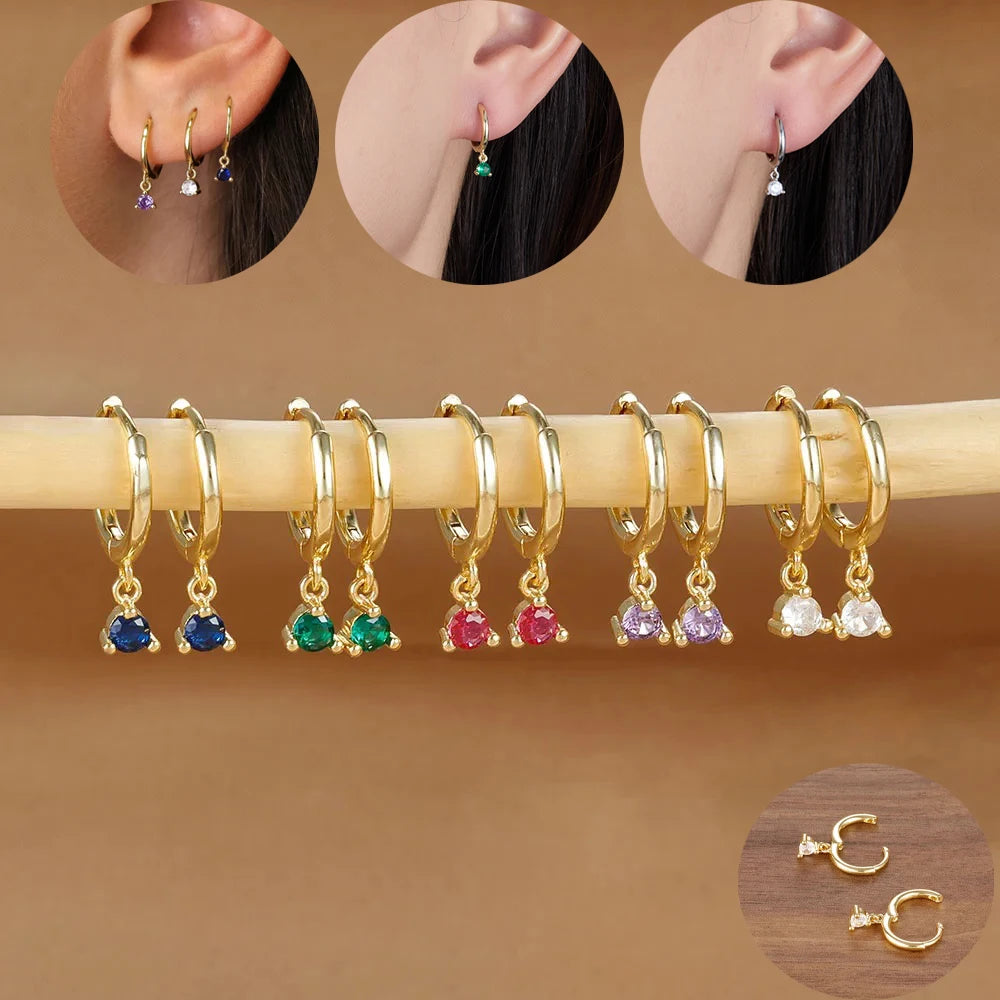 Simple Multicolor Stone Gold Colour Metal Small Dangle Earring