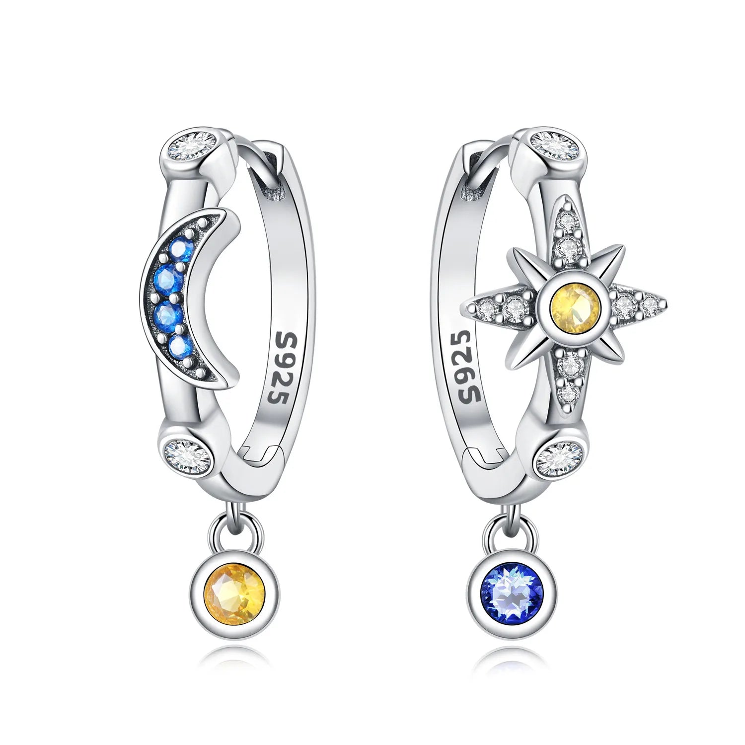 925 Sterling Silver Mysterious Star Moon Versatile Hoop Earrings Women's Gift