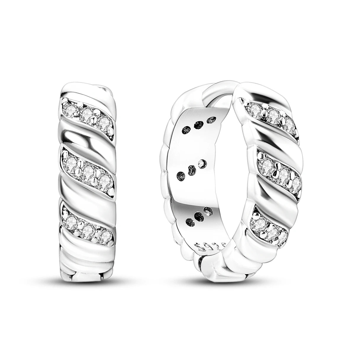 925 Sterling Silver Vintage Patterned Stone Inlaid Hoop Earrings Trendy Gift