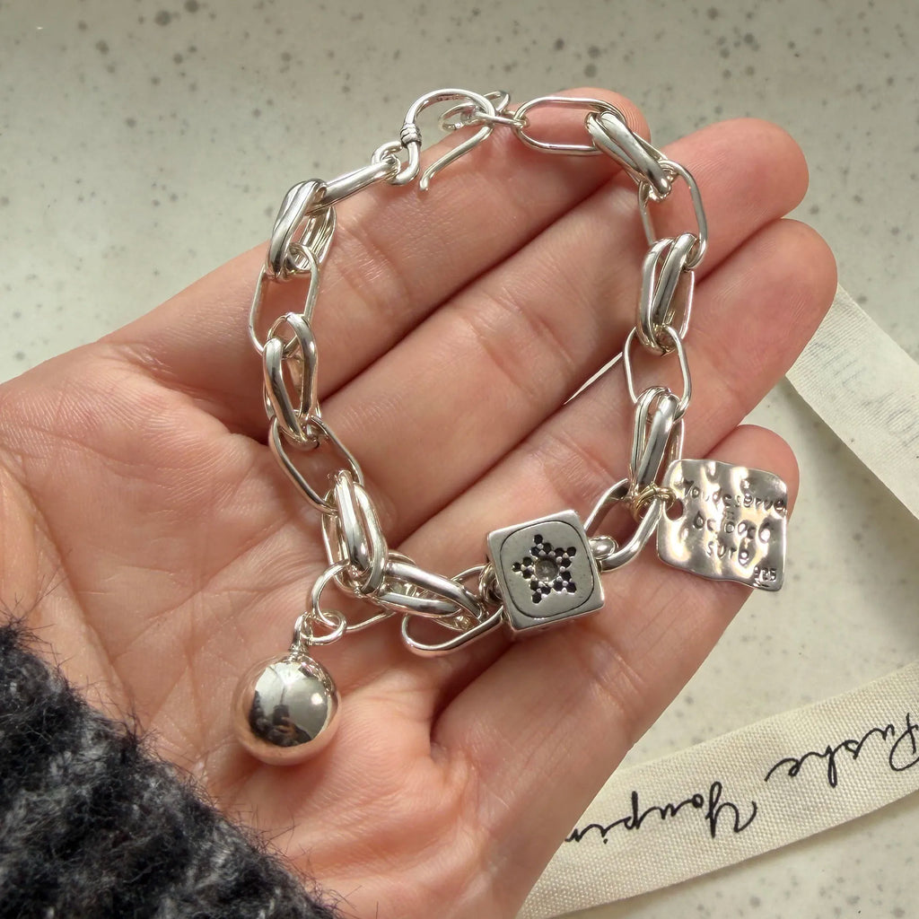 100% Solid 925 Sterling Silver Metal Bracelet for Women Men Vintage Heart Letters Handmade Simple Birthday Gift
