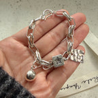 100% Solid 925 Sterling Silver Metal Bracelet for Women Men Vintage Heart Letters Handmade Simple Birthday Gift