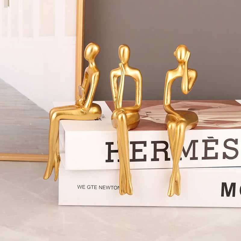 Set of 3 Abstract Figurines Nordic The Thinker Modern Art Sculpture Bookshelf Decor