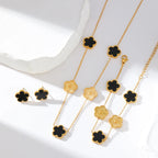 Five Leaf Clover Stainless Steel Bracelet Black Flower Wrist Chain