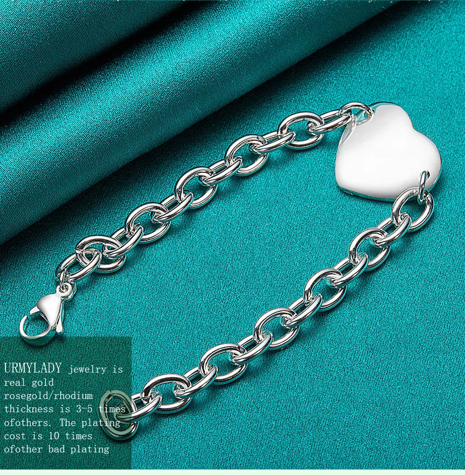Heart Brand Pendant Bracelet 925 Sterling Silver Women Wedding Engagement