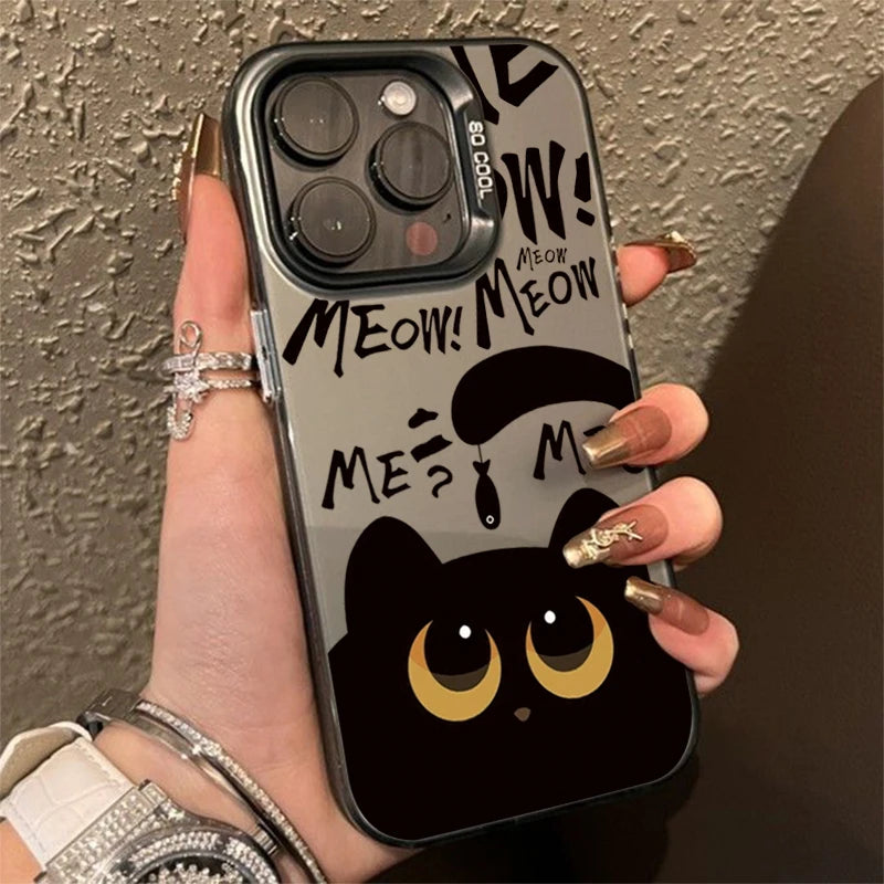 Black Cat Eating Fish Silver Case for Redmi Note 14 13 12 11 Pro