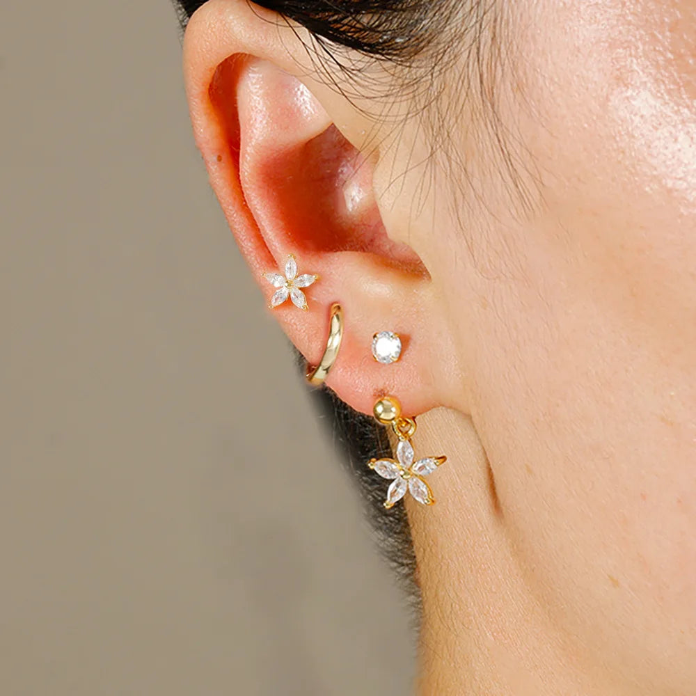 3pcs Stainless Steel Zircon Huggie Hoop Earrings Set Star Moon