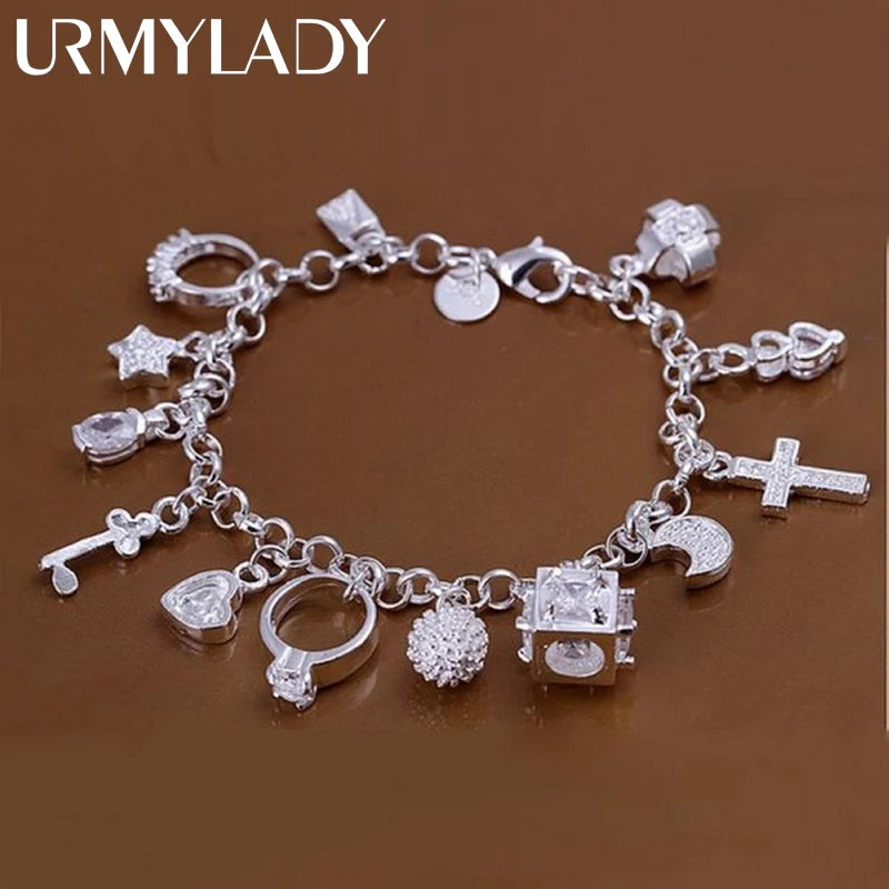 Cute Wedding Charm Bracelet 925 Sterling Silver Women Valentine's Day Gift