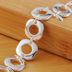 Square Chain Bracelet 925 Sterling Silver Classic Women Wedding Party Gift
