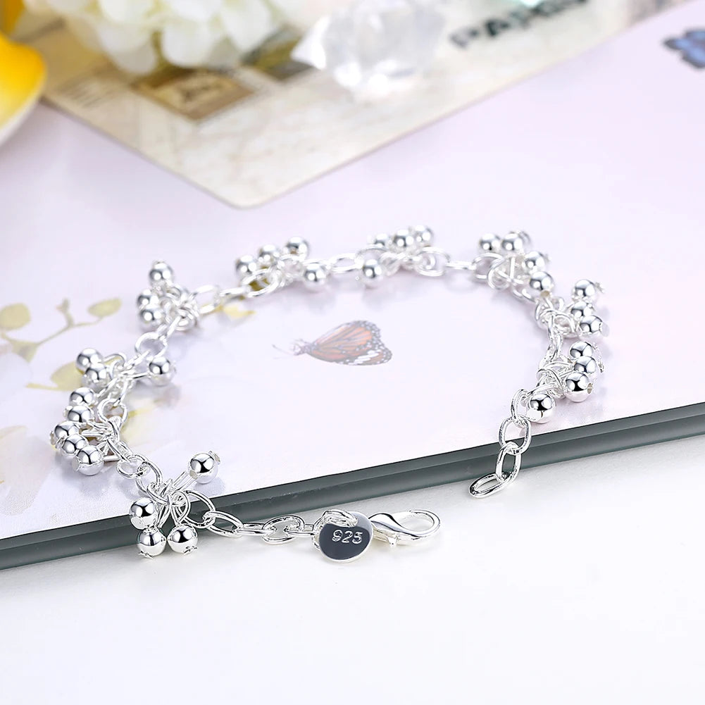 Charm Beads Chain Bracelet 925 Sterling Silver Women Wedding Gorgeous Jewelry