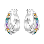 925 Sterling Silver Purple Inlaid Stone Versatile Hoop Earrings Birthday Gift