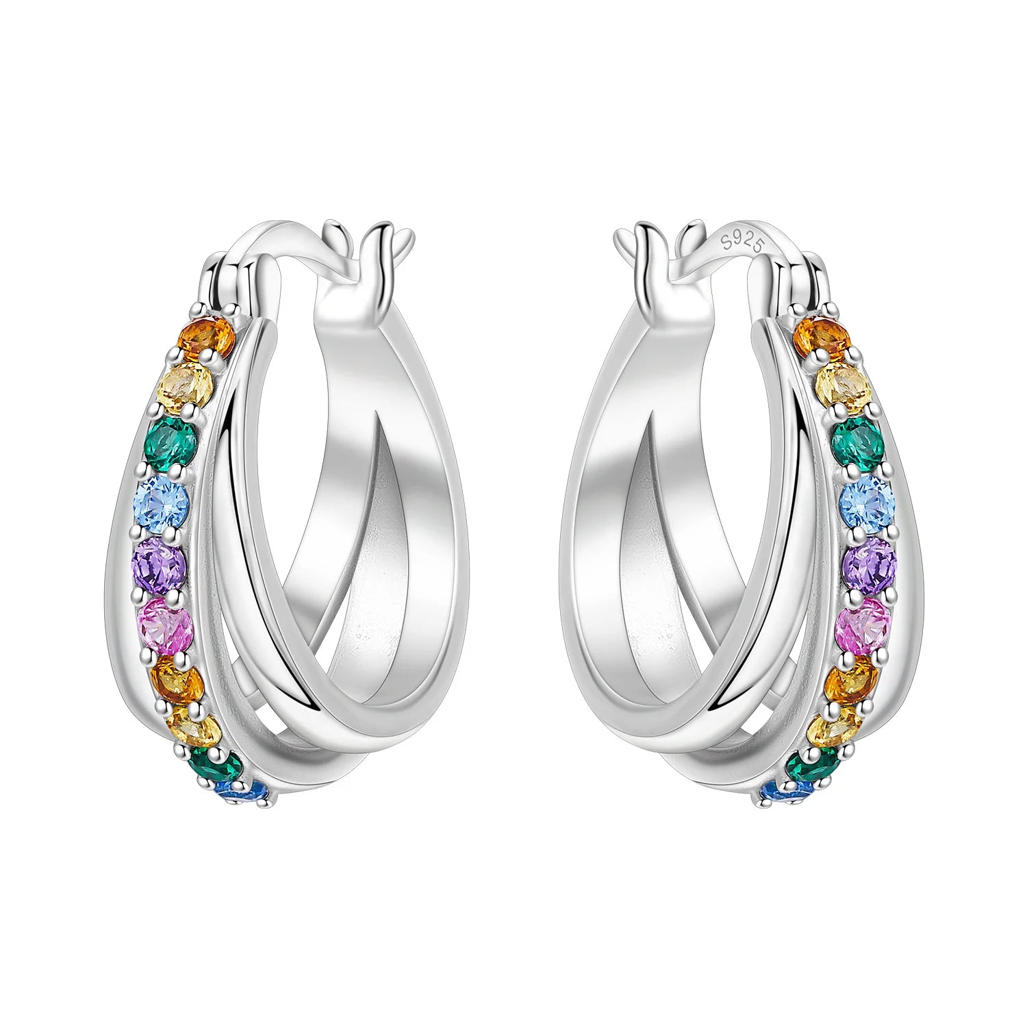 925 Sterling Silver Purple Inlaid Stone Versatile Hoop Earrings Birthday Gift