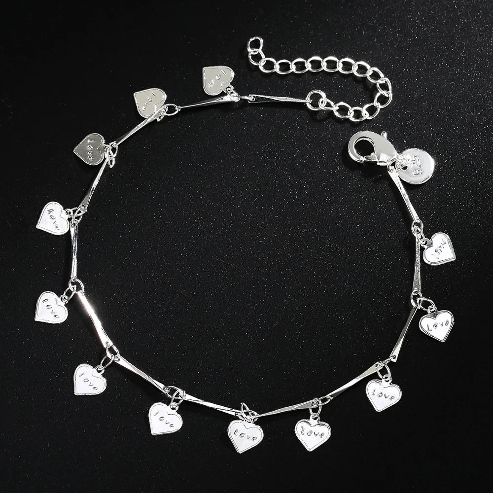 LOVE Heart Card Chain Bracelet 925 Sterling Silver Fashion Christmas Gift